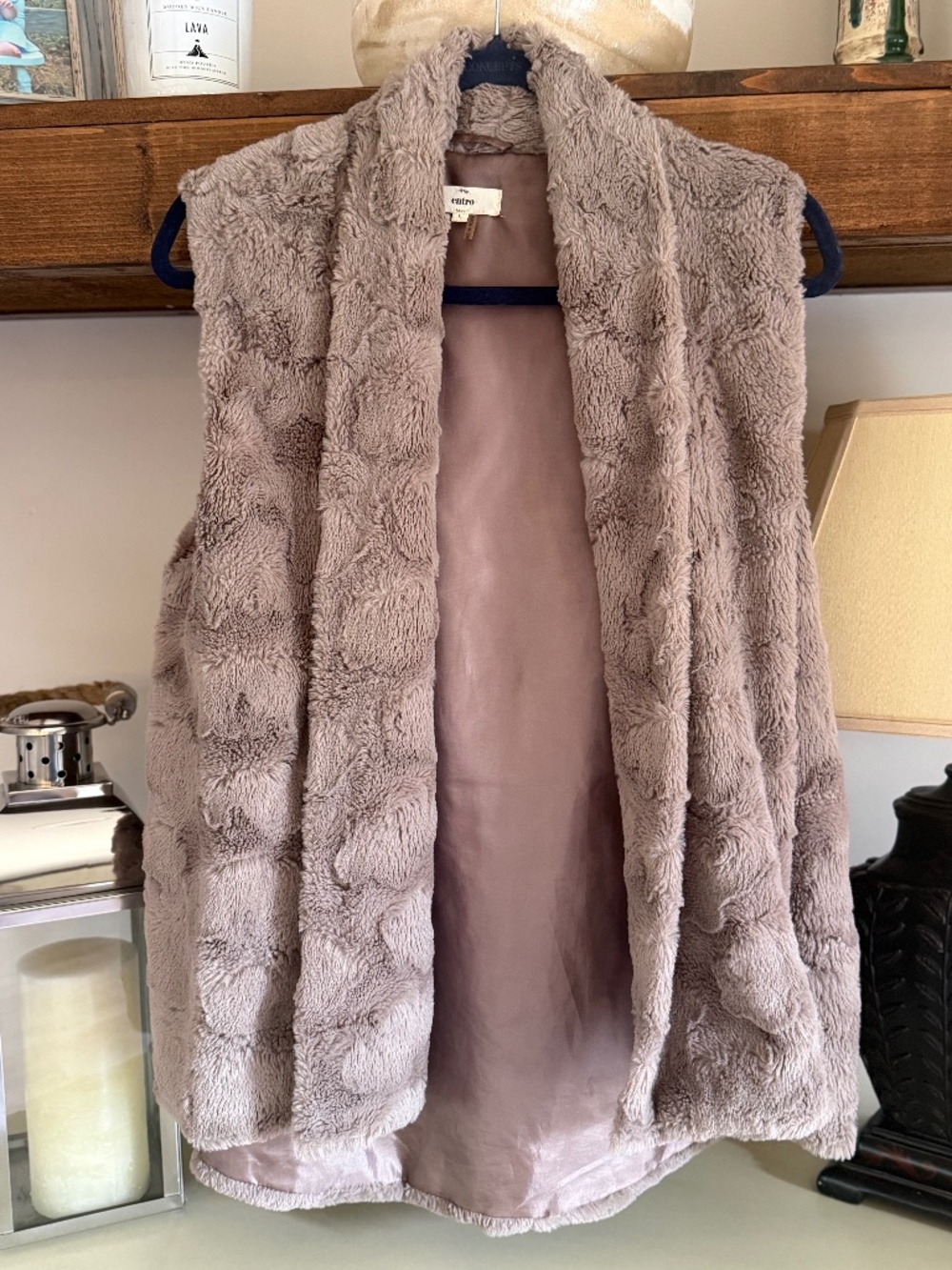 Entro Textured Faux Fur Vest - Taupe - Size L